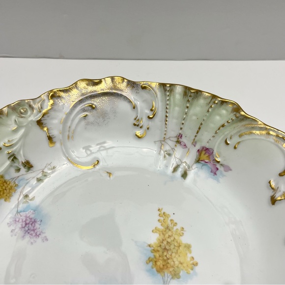 Vintage CT Carl Tielsch Germany Purple Yellow Floral Gilt Porcelain Shallow Bowl - Picture 9 of 15